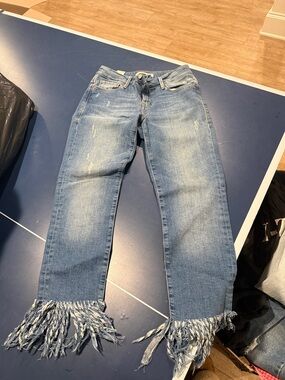Mavi Light Blue Straight-Leg Jeans with Fringed Hem